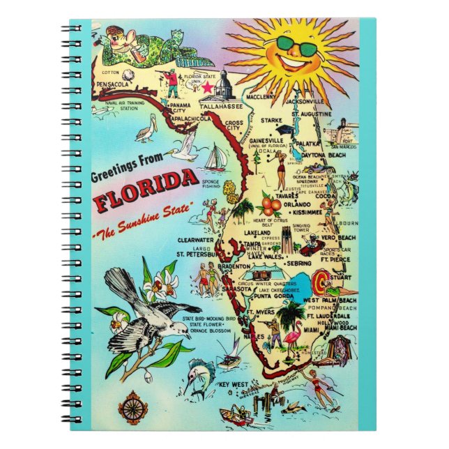 Caderno Espiral Mapa da Flórida Vintage (Frente)