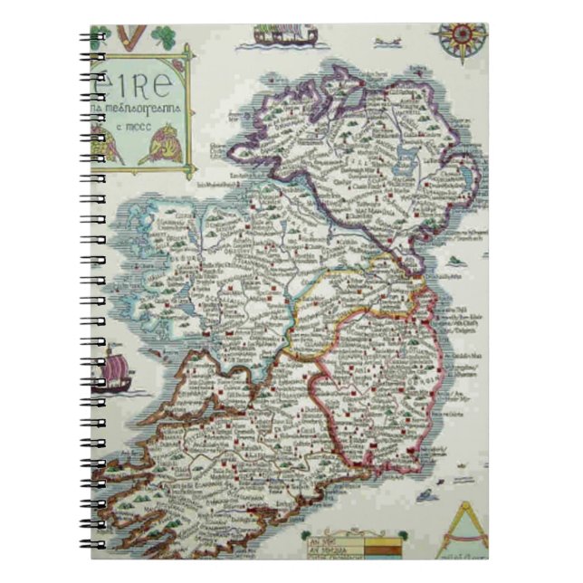 Caderno Espiral Mapa da Irlanda - Mapa Histórico do Eire Erin Irla (Frente)