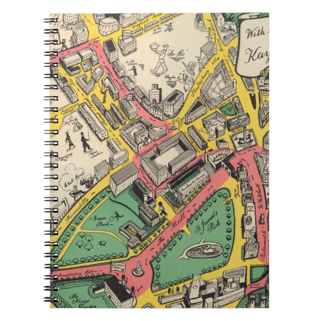 Caderno Espiral Mapa da rota da coroação, Londres, Inglaterra (Frente)