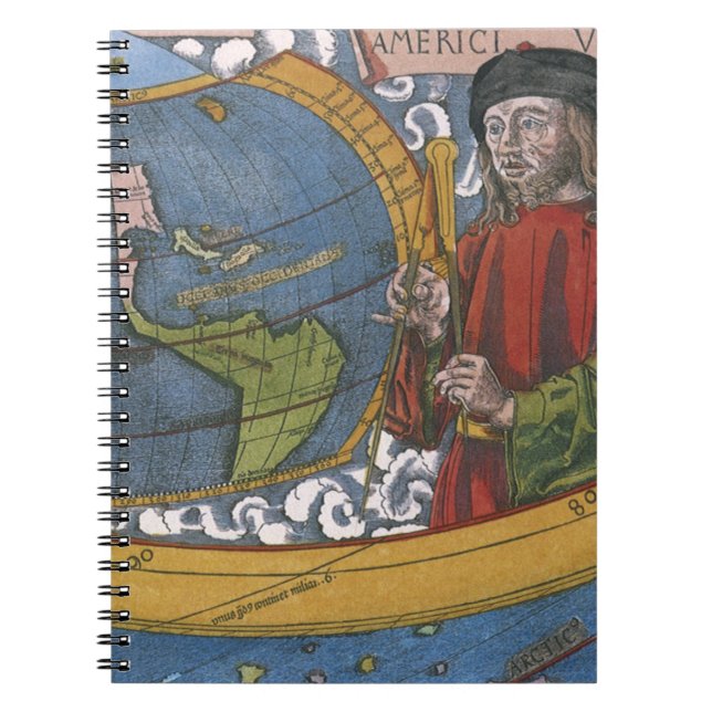 Caderno Espiral Mapa das Américas com o Explorer Amerigo Vespucci (Frente)