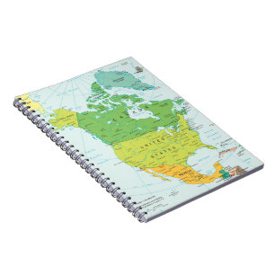 Caderno Espiral Mapa de America do Norte