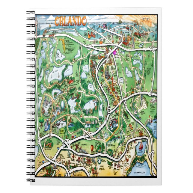 Caderno Espiral Mapa de Cartoons Orlando Florida (Frente)
