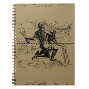 Caderno Espiral Mapa de Constelação de Aquário Hevelius 1690 em Ta