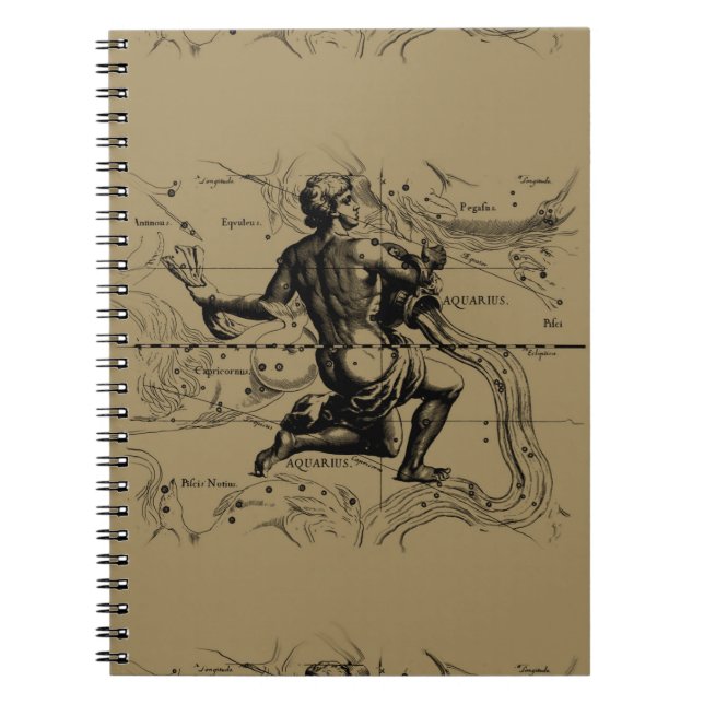 Caderno Espiral Mapa de Constelação de Aquário Hevelius 1690 em Ta (Frente)