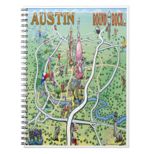 Caderno Espiral Mapa de diversão de Austin Round Rock Texas