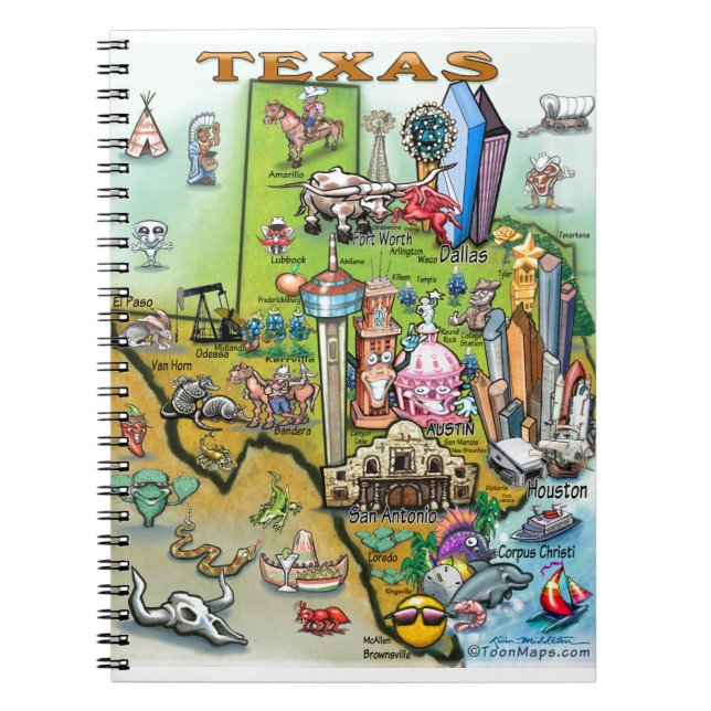 Caderno Espiral Mapa de Divertimento do Texas (Frente)