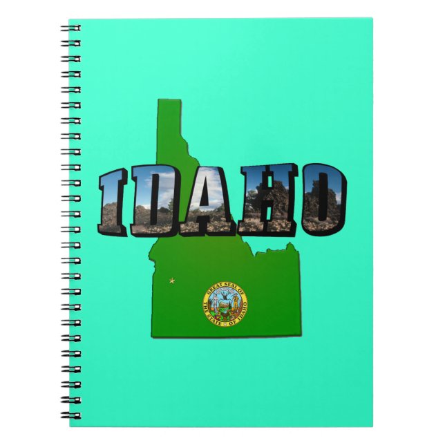 Caderno Espiral Mapa de Idaho, Selo e Texto de Imagem (Frente)