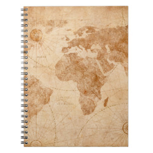 Caderno Espiral Mapa de Ilustração do Mapa Mundial da Antiguidade,