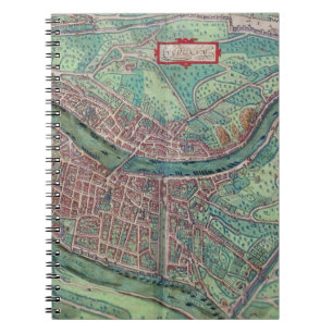 Caderno Espiral Mapa de Lyon, de "Civitates Orbis Terrarum" pelo