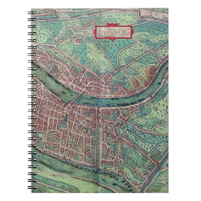 Caderno Espiral Mapa de Lyon, de "Civitates Orbis Terrarum" pelo (Frente)