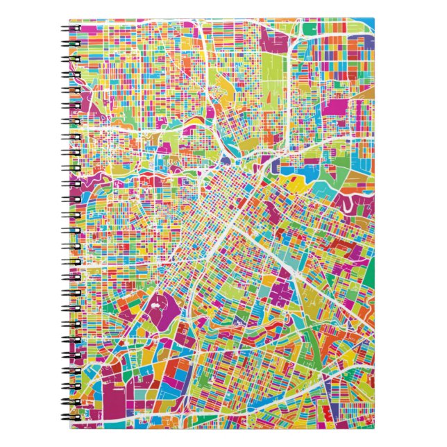 Caderno Espiral Mapa de néon de Houston, Texas | (Frente)