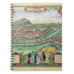 Caderno Espiral Mapa de Salzburg, de "Civitates Orbis Terrarum" b