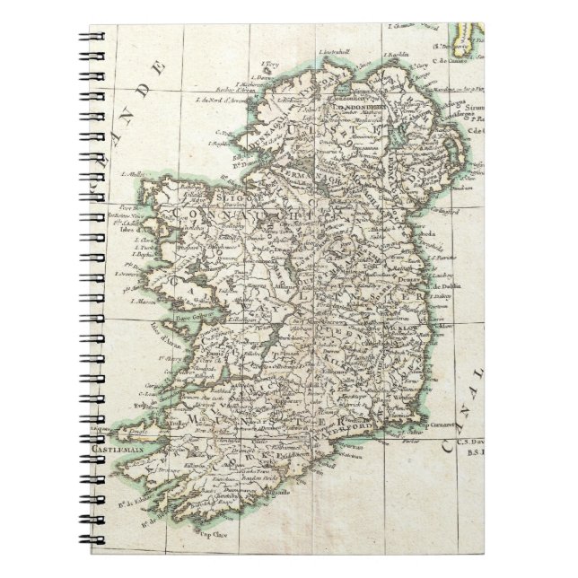 Caderno Espiral Mapa de Vintage da Irlanda (1771) (Frente)