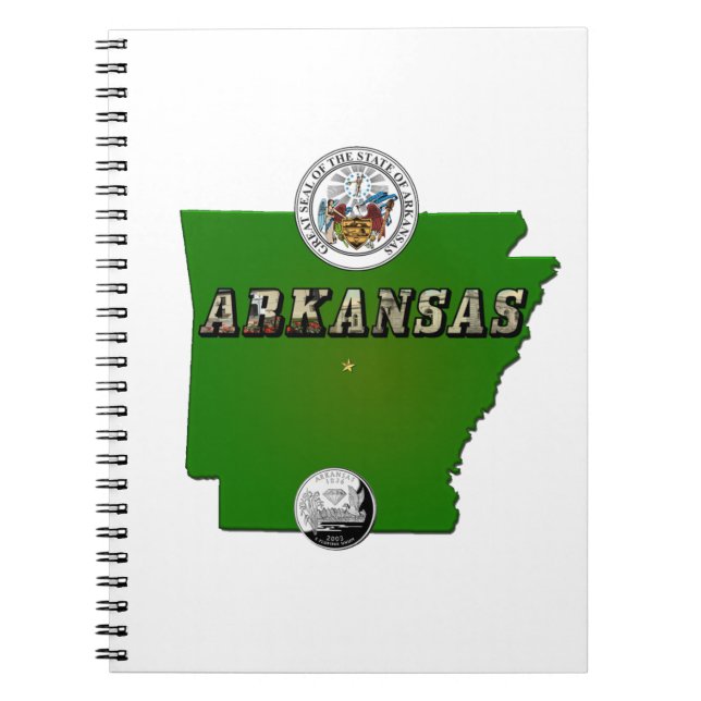 Caderno Espiral Mapa do Arkansas, Selo e Serviço Estatal Faux Quar (Frente)