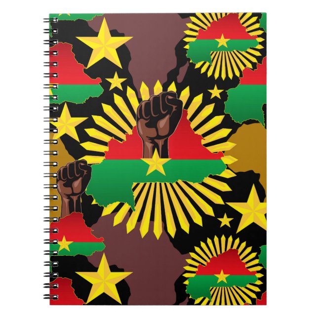 Caderno Espiral Mapa do Burkina Faso, Bandeira e Resistência à Rev (Frente)