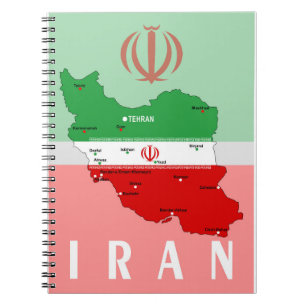 Caderno Espiral Mapa do Irã com Bandeira e Emblema