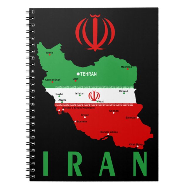 Caderno Espiral Mapa do Irã com Bandeira e Emblema (Frente)