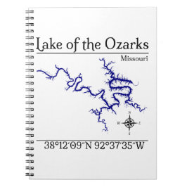 Caderno Espiral Mapa do Lago Ozarks Missouri Jo
