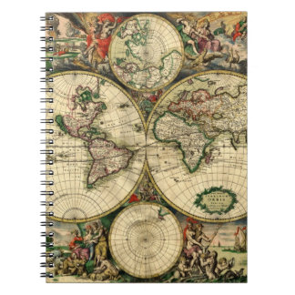 Caderno Espiral Mapa do mundo de 1689 presentes