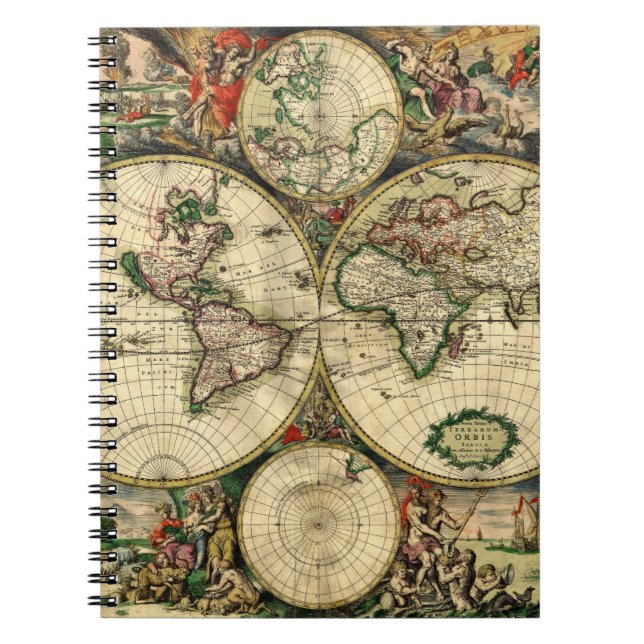 Caderno Espiral Mapa do mundo de 1689 presentes (Frente)