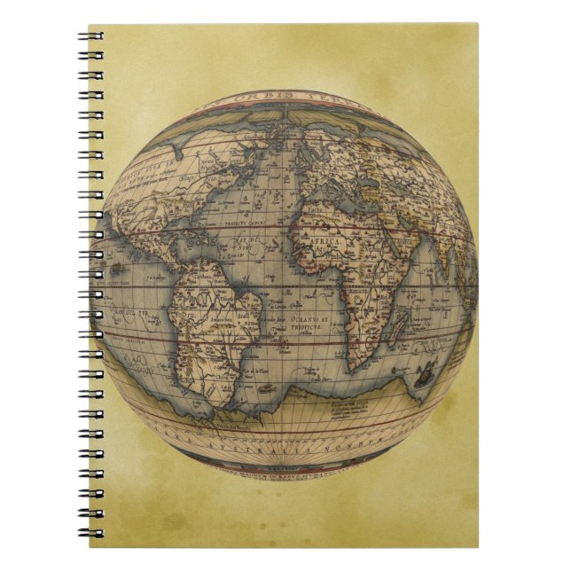 Caderno Espiral Mapa do mundo de Ortelius (Frente)