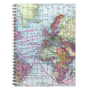 Caderno Espiral Mapa do mundo do vintage