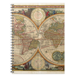 Caderno Espiral Mapa do mundo raro e histórico velho antigo