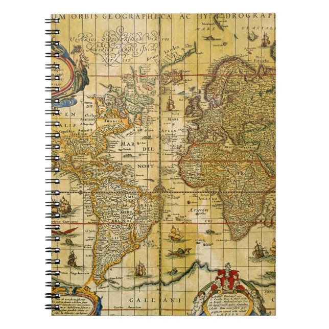 Caderno Espiral Mapa do Mundo Vintage (Frente)