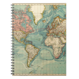Caderno Espiral Mapa do Mundo Vintage
