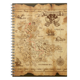 Caderno Espiral Mapa do Tesouro Pirata Antigo Vintage X Marca o Lo