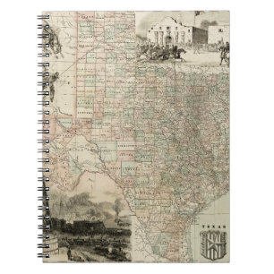 Caderno Espiral Mapa do Texas com o County Borders