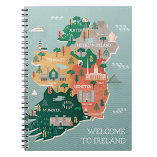 Caderno Espiral Mapa do viagem de marcos & de cidades de Ireland