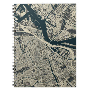Caderno Espiral Mapa do Vintage Amsterdam: Retrominimalista