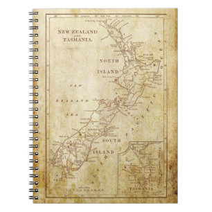Caderno Espiral Mapa do Vintage da Nova Zelândia c1879