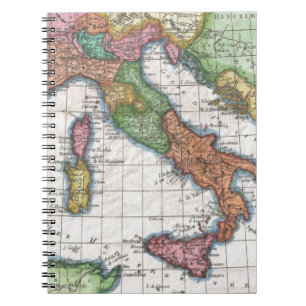 Caderno Espiral Mapa do vintage de Italia (1780)