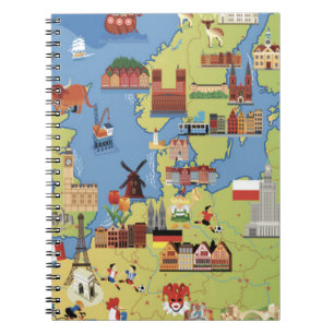 Caderno Espiral Mapa dos desenhos animados de Europa