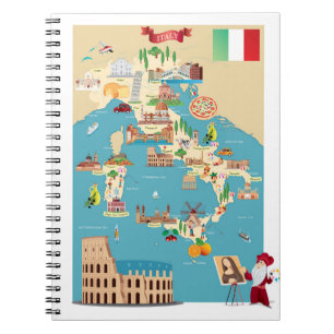 Caderno Espiral Mapa dos desenhos animados de Italia