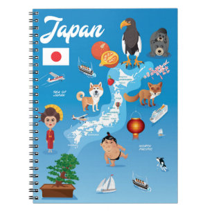 Caderno Espiral Mapa dos desenhos animados dos miúdos de Japão