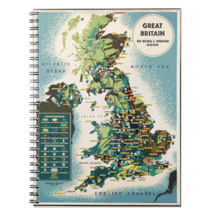 Caderno Espiral Mapa dos recursos de Grâ Bretanha do vintage