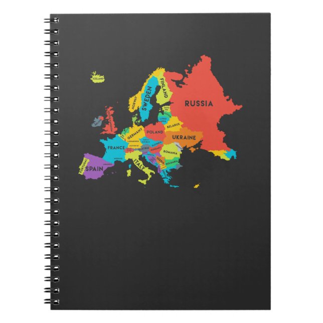 Caderno Espiral Mapa Europeu com a Geografia de Nomes de Países (Frente)