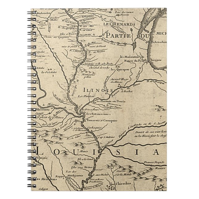 Caderno Espiral Mapa histórico de Illinois de 1718 (Frente)