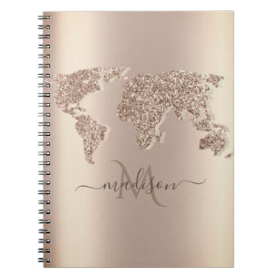 Caderno Espiral Mapa Mundi de Viagem Monograma Brilhante