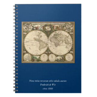 Caderno Espiral Mapa mundial antigo de Frederick de Wit em 1660