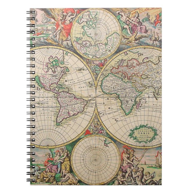 Caderno Espiral Mapa Mundial Antiquado (Frente)