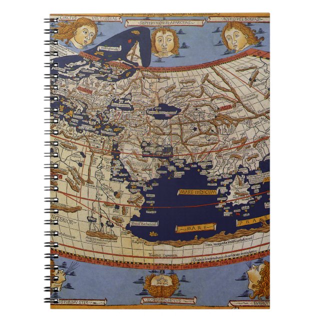 Caderno Espiral Mapa Mundial Antiquado Ptolémico, Johannes de Arns (Frente)