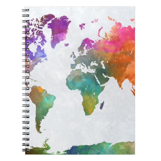 Caderno Espiral Mapa Mundial Da Aquarela (Frente)