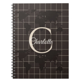 Caderno Espiral Mapa Mundial de Café Espresso Personalizado com Mo