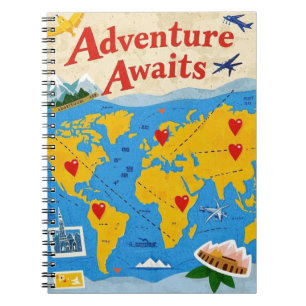Caderno Espiral Mapa mundial dotado de pinos cardíacos e marcos
