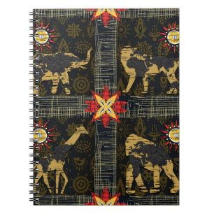 Caderno Espiral Mapa Mundial Safari Azul Dourado Vermelho Animais