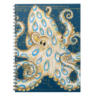 Caderno Espiral Mapa náutico do Octopus Indigo do Anel Azul